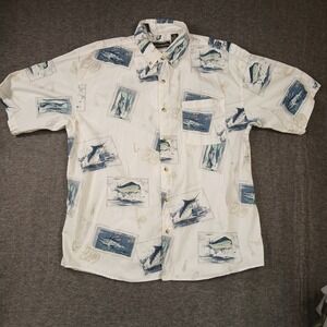 Men's Field & Stream 100% Cotton White Fishing Button Down Short Sleeve Shirt XL